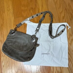 Hammitt Corey Reversible Suede Crossbody in Pewter Gray Leather, Silver hardware